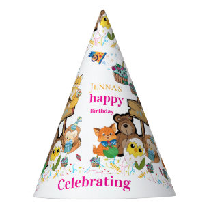 Gorro De Fiesta Zorro Gato Pájaro Pollitos Feliz Cumpleaños Papel