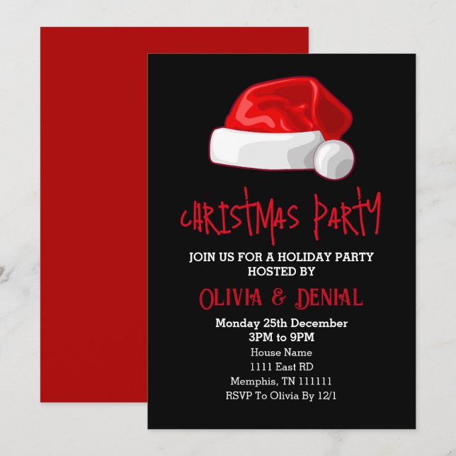 Gorro de Santa Rojo Navidad Fiesta Negro (Anverso / Reverso)