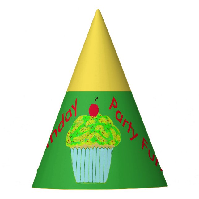 Gorros de cumpleaños para cupcakes amarillo verde (Anverso)
