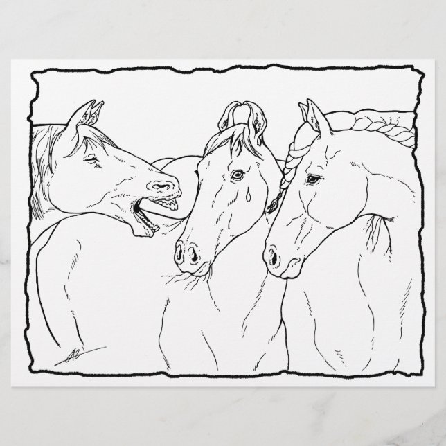 Gossiping Horses - Página Colorante. (Anverso)