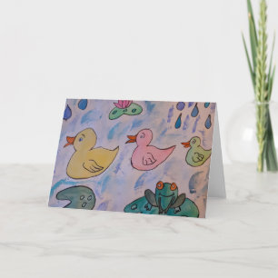 Gotas de lluvia en la tarjeta de saludo de Ducklin