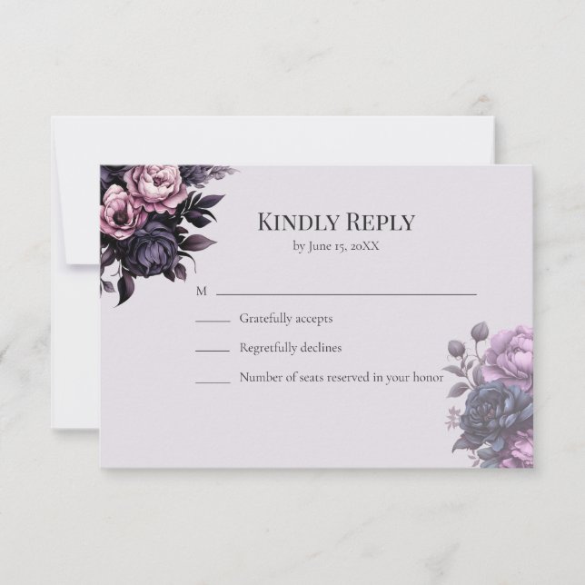 Gothic Black Floral RSVP Card (Anverso)