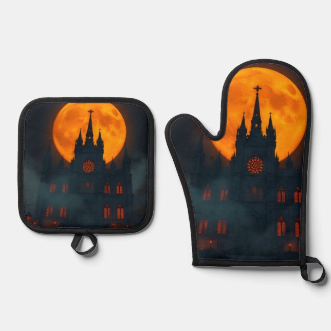 Gothic Cathedral Moon Halloween Mitt Set (Anverso)