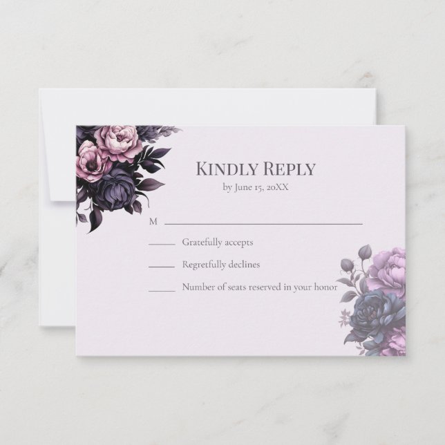 Gothic Plum Floral Wedding RSVP Card (Anverso)