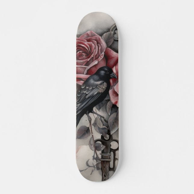 Gothic Raven & Roses Skateboard  (Anverso )