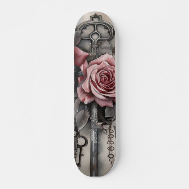 Gothic Raven & Roses Skateboard  (Anverso )