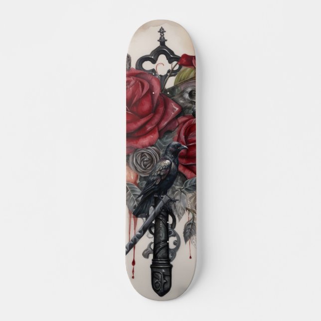Gothic Raven & Roses Skateboard  (Anverso )