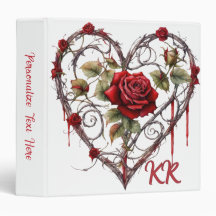 Gothic Red Rose Heart Vine Artwork Personalized