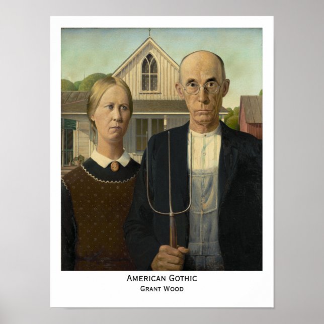 Gótico Americano, impresión de Grant Wood (Frente)