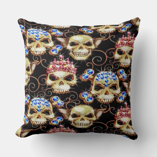 Gótico Bling Jewel Skulls Cojín decorativo (Anverso)