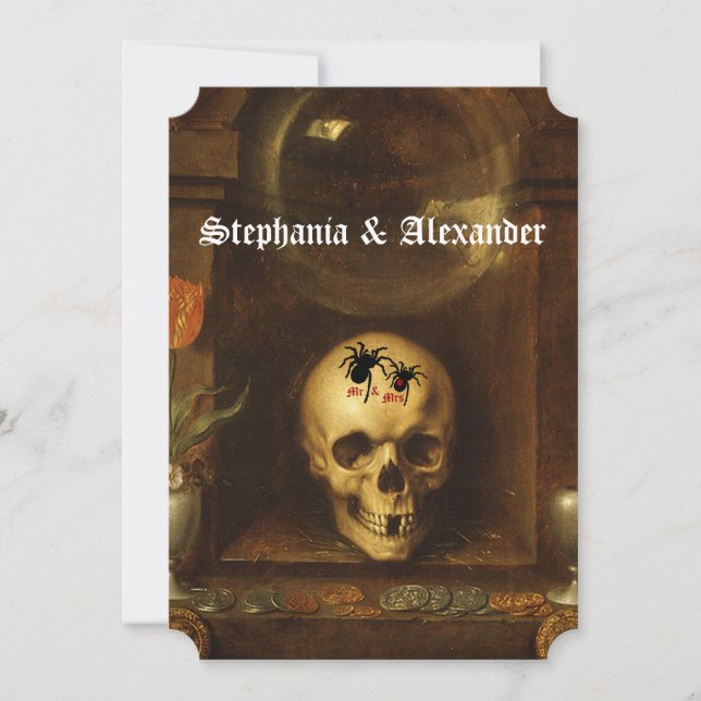 Gótico Boda de Halloween, cráneo, invitación de ar (Anverso)