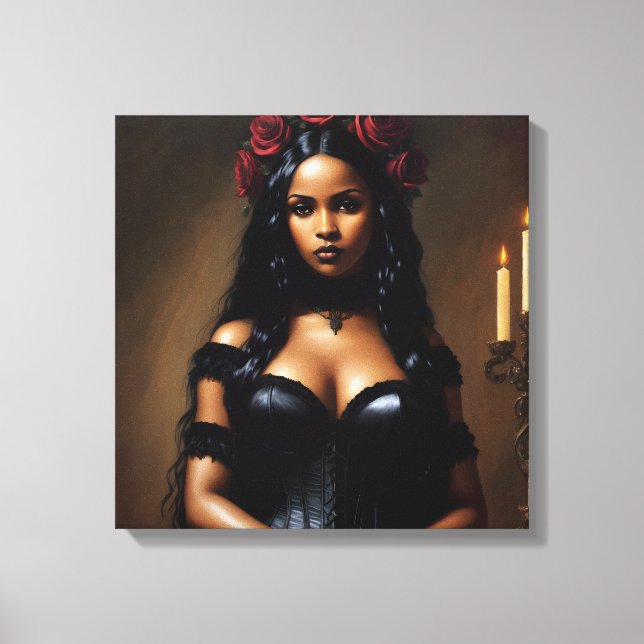 Gótico Chica negro Roses rojos arte (Anverso)