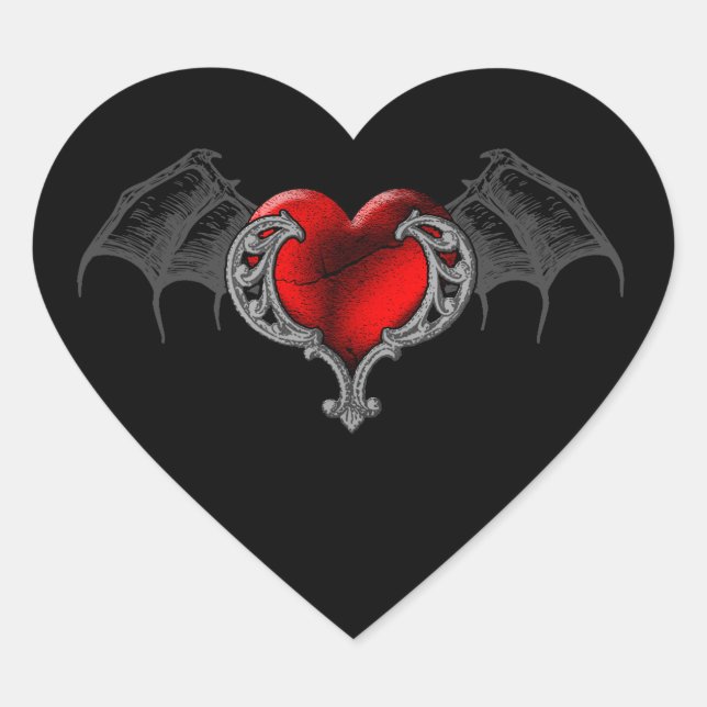 Gótico Corazón con Pegatina Bat Wings (Anverso)