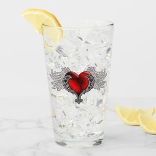 Gótico Corazón Rojo con Copa de Vidrio Angel Wings