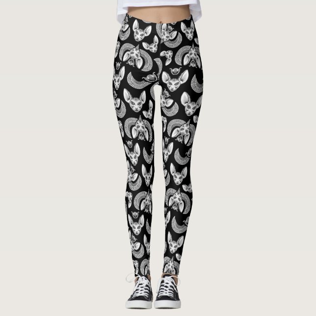Gótico Egipcio Spinx Cat Tomb Leggings (Anverso)