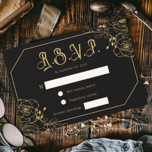 Gótico Glam Black Gold Wedding RSVP Tarjeta de Gab (Subido por el creador)