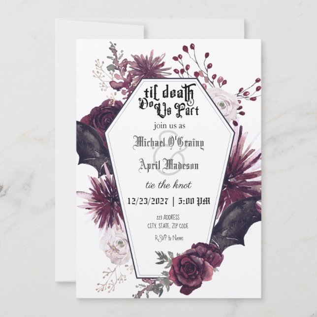 Gótico gótico Invitación a la boda de batas oscura (Anverso)
