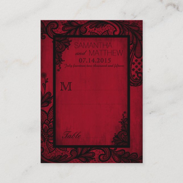 Gótico Grunge Lace Boda Tarjetas Place (Anverso)