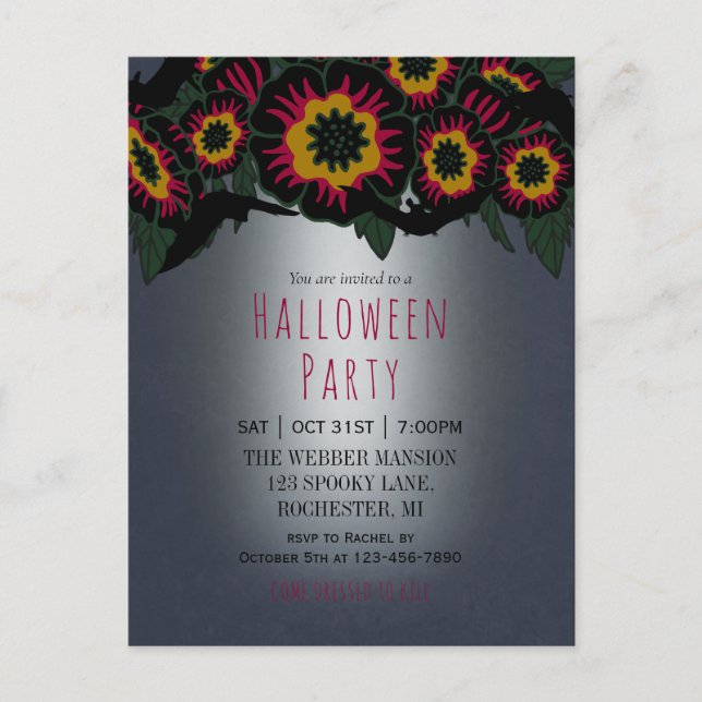 Gótico halloween fiesta invitación con murciélagos (Anverso)