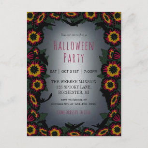 Gótico invitación a fiesta de halloween con flores