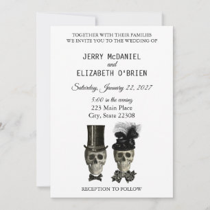 Gótico Novia Gótica Groom Skulls Invitación a la b