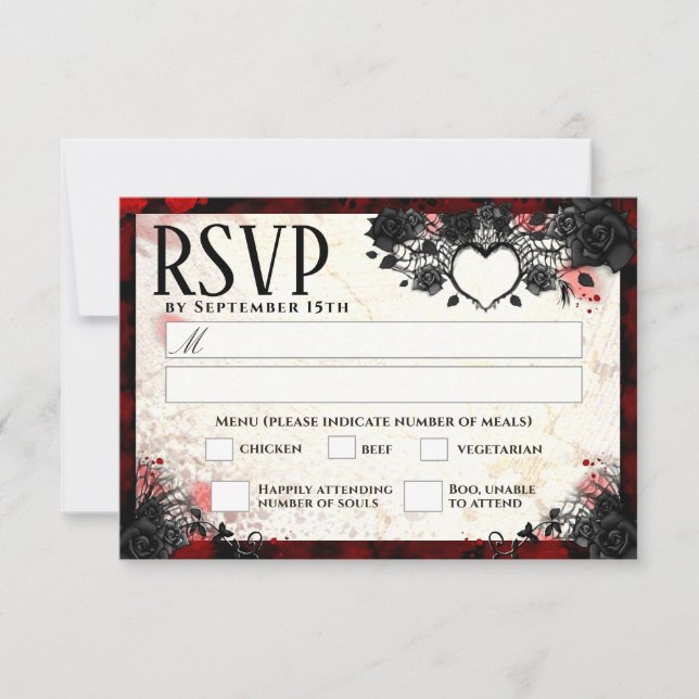 Gótico oscuro 3.5 x 5 Halloween Wed MENU RSVP (Anverso)