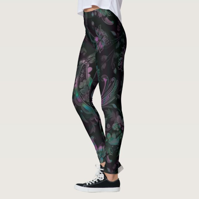 Gótico Petrol Paisley Leggings (Izquierda)