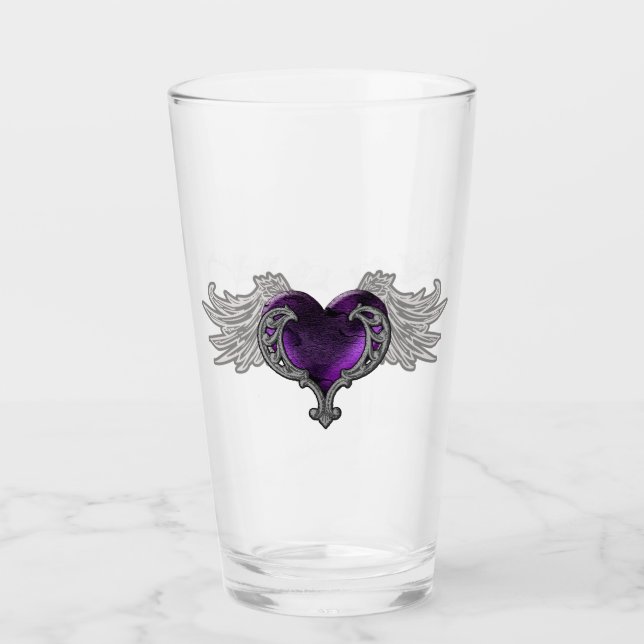 Gótico Purple Heart con Angel Wings Glass Cup (Anverso)