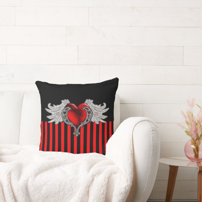 Gótico Rojo Corazón con Ángel Alas Cojín decorativ (Sofá)
