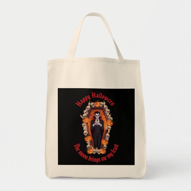 🧛 ‍ ♂️ Gótico Vampiro Halloween Black Tote bolsa  (Frente)