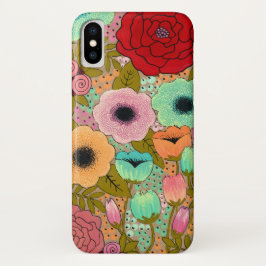 Gouache Floral Pintado Jardín iPhone X Funda