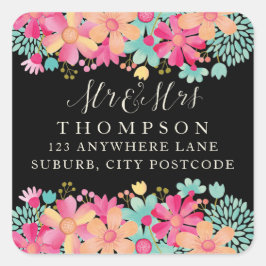 Gouache Painted Floral Mr & Mrs Discurso Pegatinas