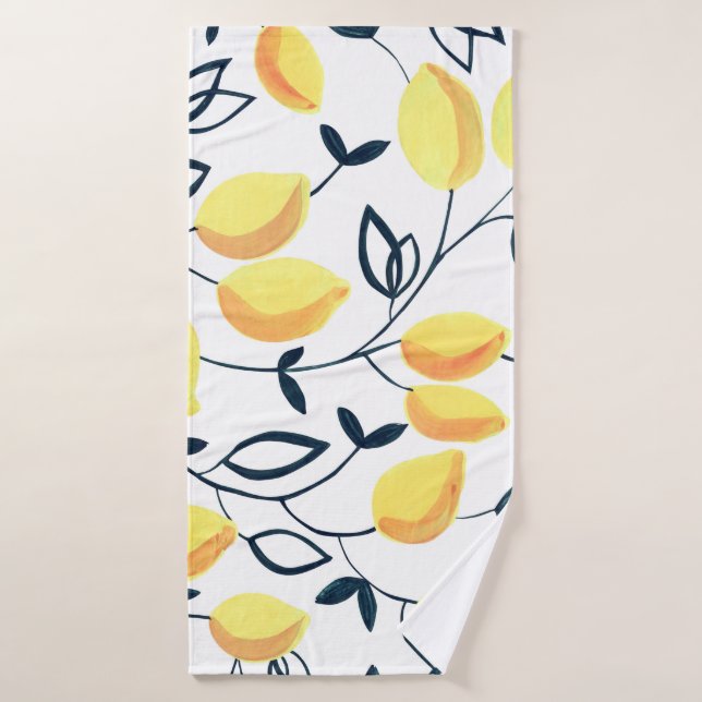 Gouache patrón sin fisuras con limones amarillos y (Toalla de baño)