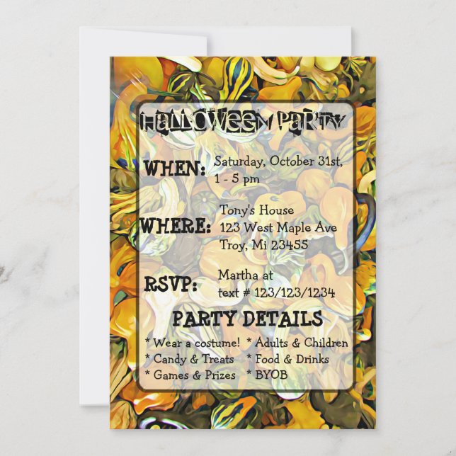 Gourds Pumpkins y Cat Halloween Party Invitación (Anverso)