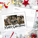 Grabación moderna cinco fotos Feliz Navidad<br><div class="desc">La postal de la Festividad navideña de cinco fotos con letras modernas presenta cuatro fotos en la parte delantera y espacio para tu mensaje más largo en la parte trasera.</div>