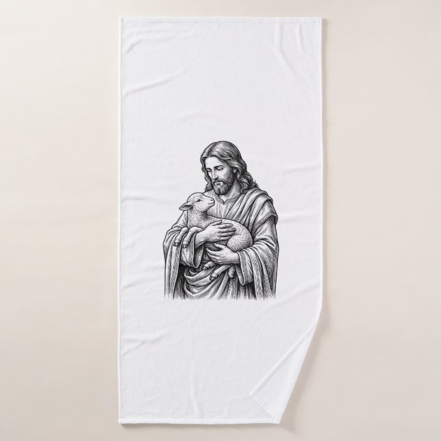 Grabado Antiguo Pastor que Sostiene Cordero Vector (Toalla de baño)