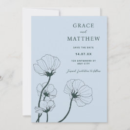 GRACE Invitación a la Boda Azul Botánica Moderna