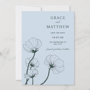 GRACE Invitación a la Boda Azul Botánica Moderna