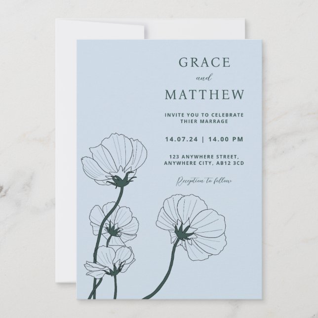 GRACE Invitación a la boda húmeda botánica moderna (Anverso)