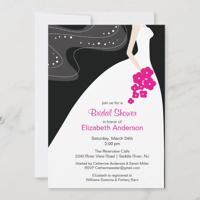 Graceful Bride Bridal Shower Invitación Hot Pink (Anverso)