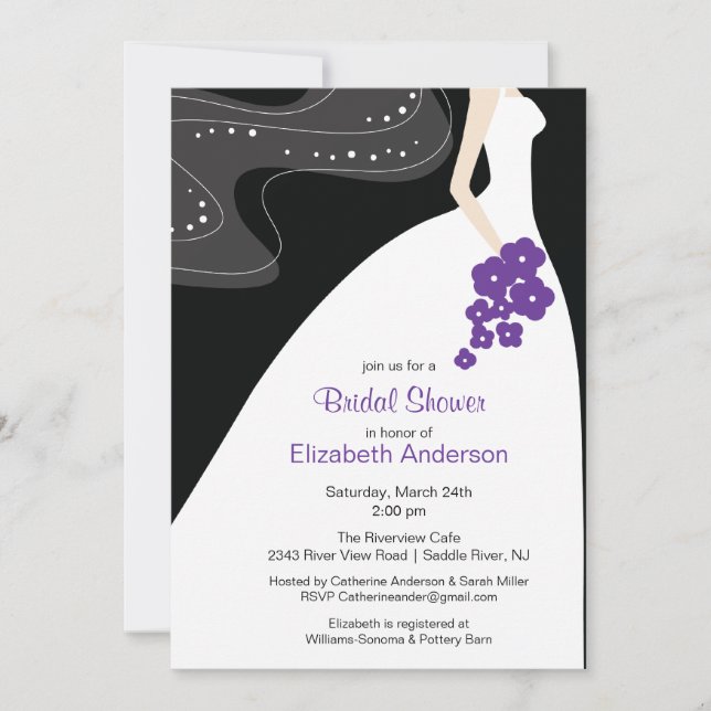 Graceful Bride Bridal Shower Invitación Purple (Anverso)