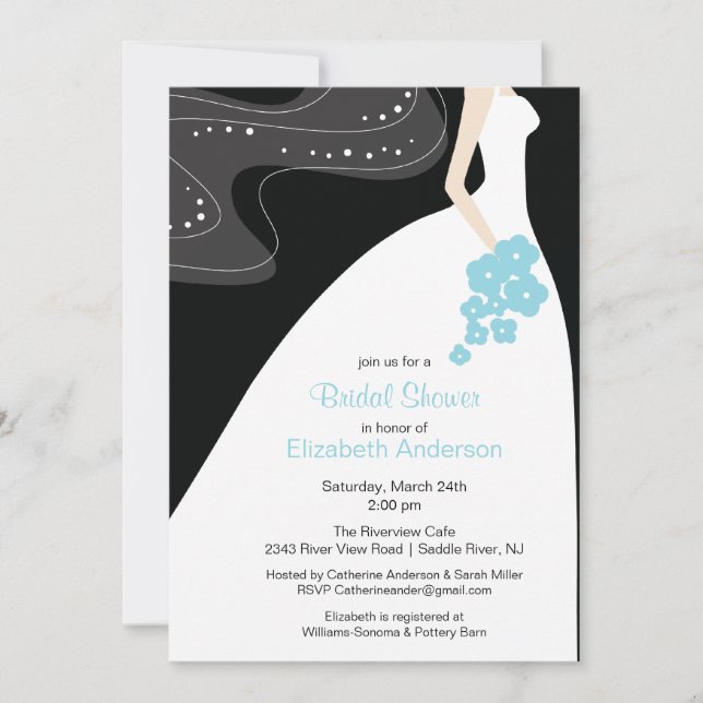 Graceful Bride Bridal Shower Invitación Turquesa (Anverso)