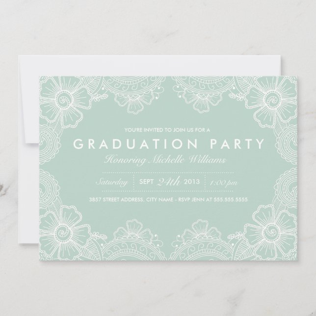 Graceful Lace Grad Party Invitación (Anverso)