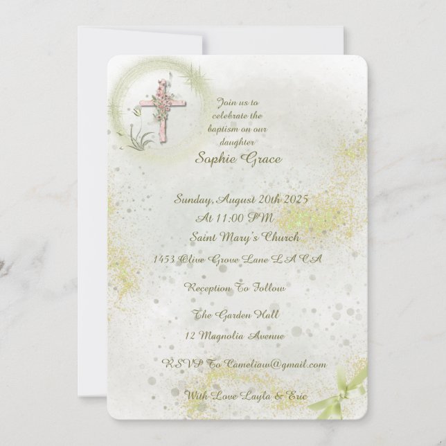 Graceit con invitación al bautismo verde suave (Anverso)