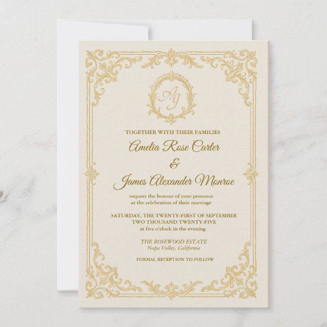 Gracia dorada - Elegante invitación a la boda de R (Anverso)