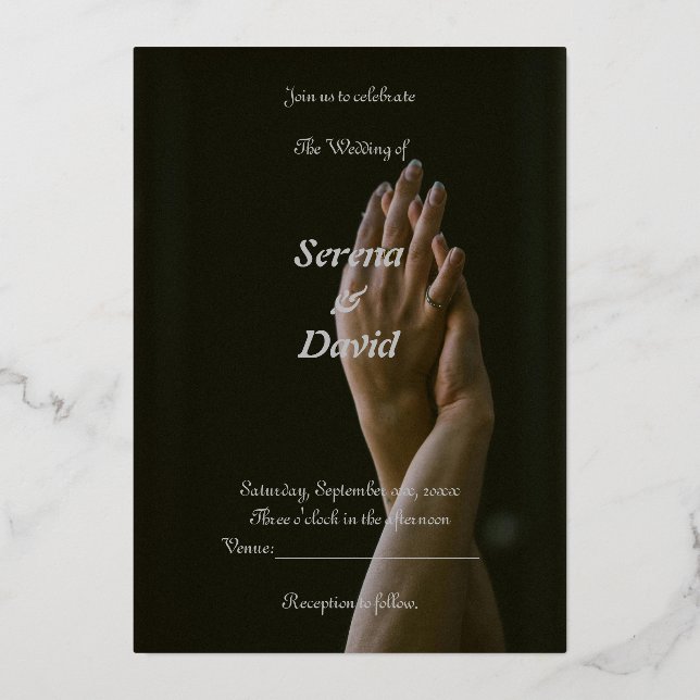 Gracia monocroma: Invitación a la boda negra y gri (Anverso)