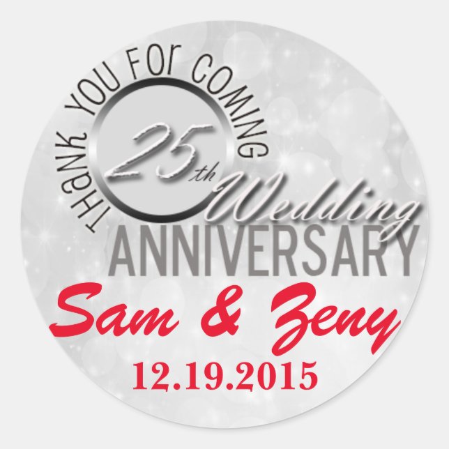 Gracias 25º Boda Aniversario Favor Pegatina (Anverso)