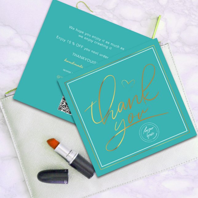 Gracias a los negocios elegantemente turquesa y or (Professional Business Thank You Elegant turquois Gold Card. Send and extra special THANK YOU message)