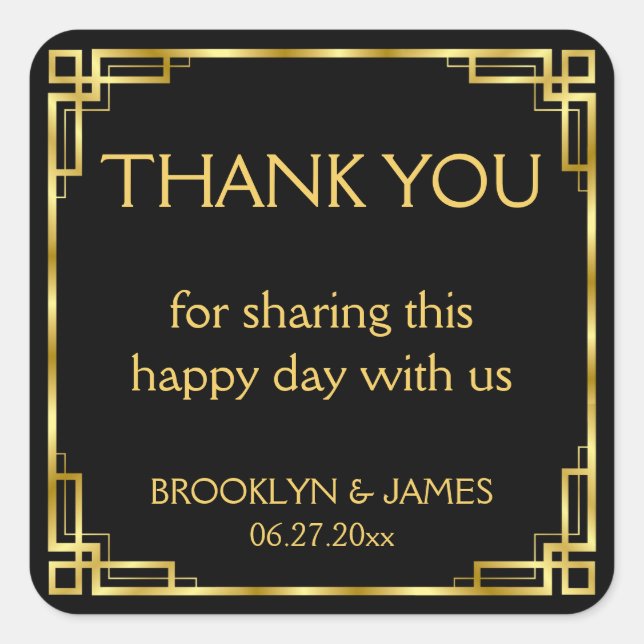 Gracias a los Pegatinas Art Deco Black Square (Anverso)