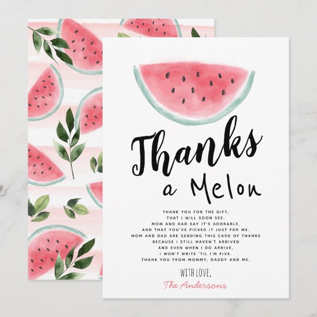 Gracias a Melon Baby Shower Tarjeta de agradecimie (Anverso / Reverso)